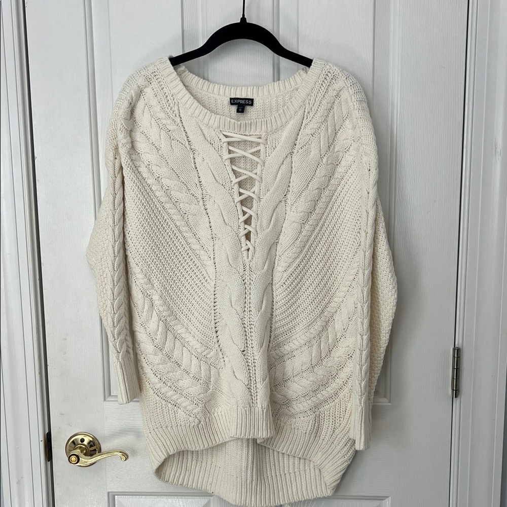 Express Lace-Up Cable Knit Sweater